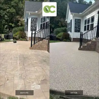 Back garden patio before and after comparison | Charleston Concrete