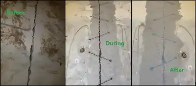 Before-and-after comparison of stitching repair | Charleston Concrete