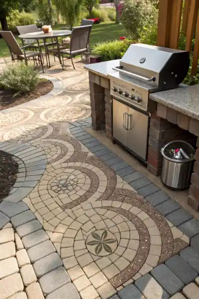 Grill pad with patterned paving | Charleston Concrete