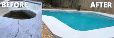 Pool deck before and after repair | Charleston Concrete