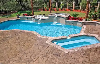 Pool deck finished with stamped concrete | Charleston Concrete