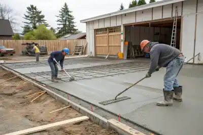 Side view of new garage slab reinforcement | Charleston Concrete