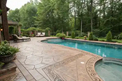 Stamped concrete pool deck design idea | Charleston Concrete